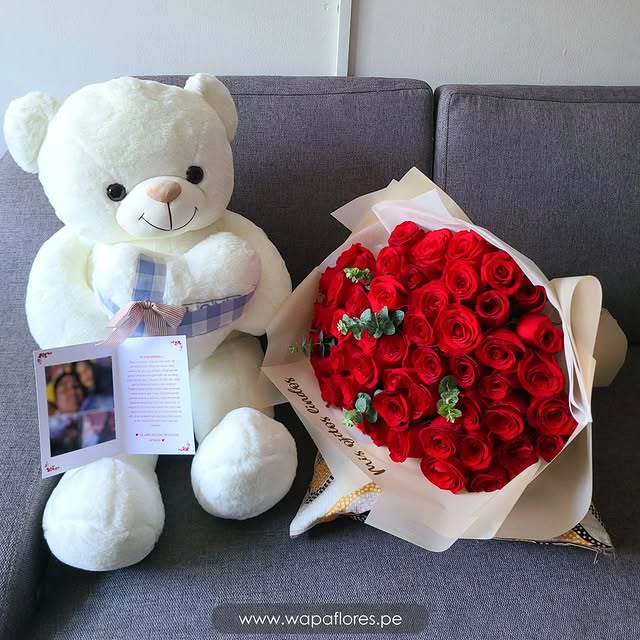 RAMO 50 ROSAS + PELUCHE GRANDE