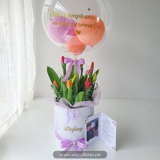 BOX 10 TULIPANES MULTICOLOR BURBUJA